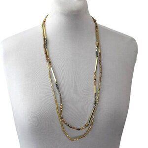 Chicos Binali Necklace Long Double Strand Mixed Beads Gold New Old Stock